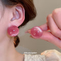 Glossy Round Stud Earrings in Pink Blue and Green Color Options view 4
