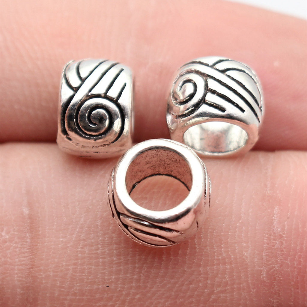 9.9x9.9x7.1mm 1.7g Antique Silver Tone Zinc Alloy Swirl Texture Large Hole Spacer Beads for Bracelet Making