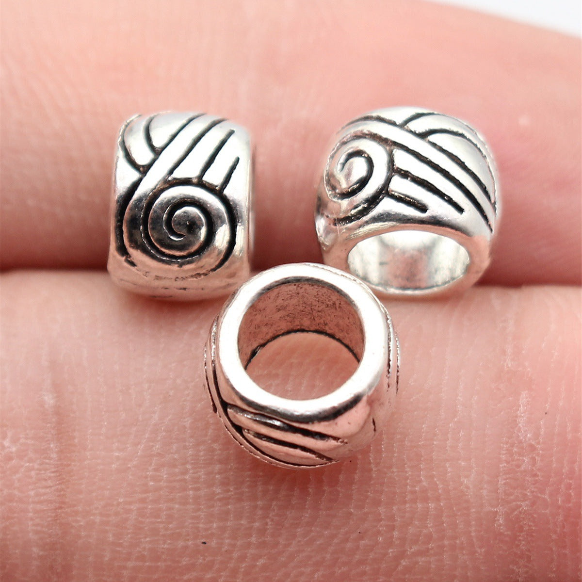 9.9x9.9x7.1mm 1.7g Antique Silver Tone Zinc Alloy Swirl Texture Large Hole Spacer Beads for Bracelet Making