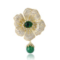Green Center Flower Brooch With Hanging Bead With Polished Metal Detail view 5