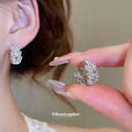 Silver Tone Crystal Wheat Wreath Huggie Hoop Earrings view 1
