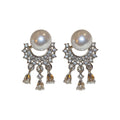 White Pearl Silver Crystal Fringe Statement Stud Earrings view 5