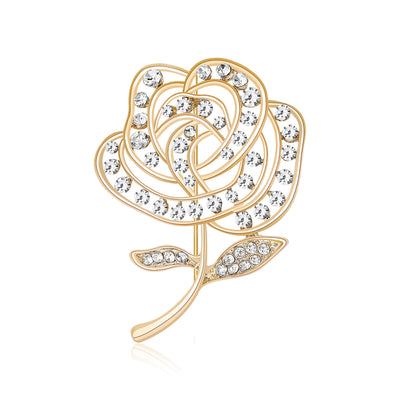 Open Crystal Rose brooch shown in front product view