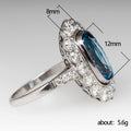 Sea Blue Cushion Halo White Gold Cubic Zirconia Finger Ring view 5
