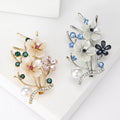White Blossom Branch Brooch With Pearl in Blue or Pink Palette view 1
