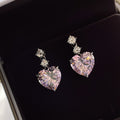 Silver Tone Heart Drop Earrings Pink Yellow Clear Colors view 1