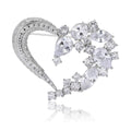 Open Heart Crystal Brooch with Leaf Cluster Decorative Metal Pin view 5