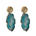 Gold Hammered Stud Earrings Turquoise Irregular Slice Drops view 5