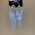 Crystal Diamond Frame Fringe Stud Earrings in Three Colors view 6