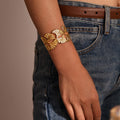 Open Cuff Ginkgo Leaf Bracelet Gold Steel Stainless Cutout Band view 2