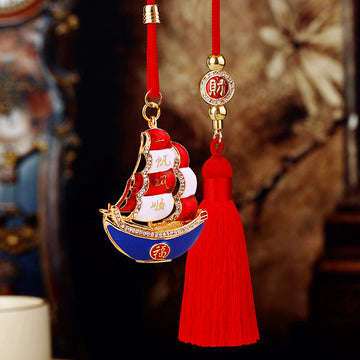 Mixed Sailboat Fish Horse Treasure Bowl and Ingot Car Hangers with Red Tassels