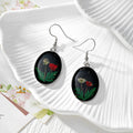 Black Oval Pressed Flower Drop Earrings in Nine Botanical Designs view 9