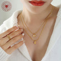 Double Layer Gold Opal Eye Teardrop Pendant Necklace Set view 3