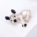 Small Dog Brooch In Brown Or White Enamel With Polished Metal Detail view 4