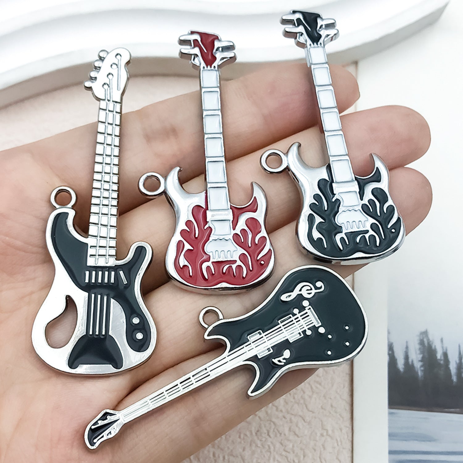 Color Enamel Zinc Alloy Guitar Instrument Charm Pendant for DIY Earring Necklace Keychain