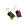 Gold Frame Rectangle Fabric Dangle Earrings Black Green Circles view 5