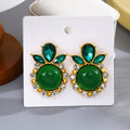 Ornate Red and Green Round Center Leaf Statement Stud Earrings view 7