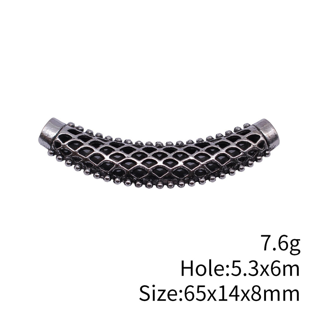 65x14x8mm 7.6g Antique Silver Zinc Alloy Hollow Diamond Lattice Curved Tube Beads for Jewelry Making