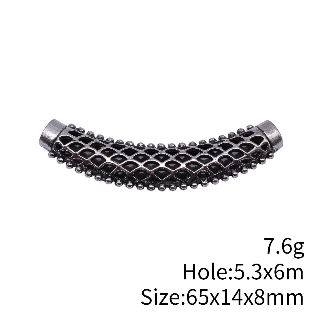 65x14x8mm 7.6g Antique Silver Zinc Alloy Hollow Diamond Lattice Curved Tube Beads for Jewelry Making