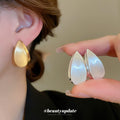 Brushed Silver Teardrop Stud Earrings Statement Pair view 1
