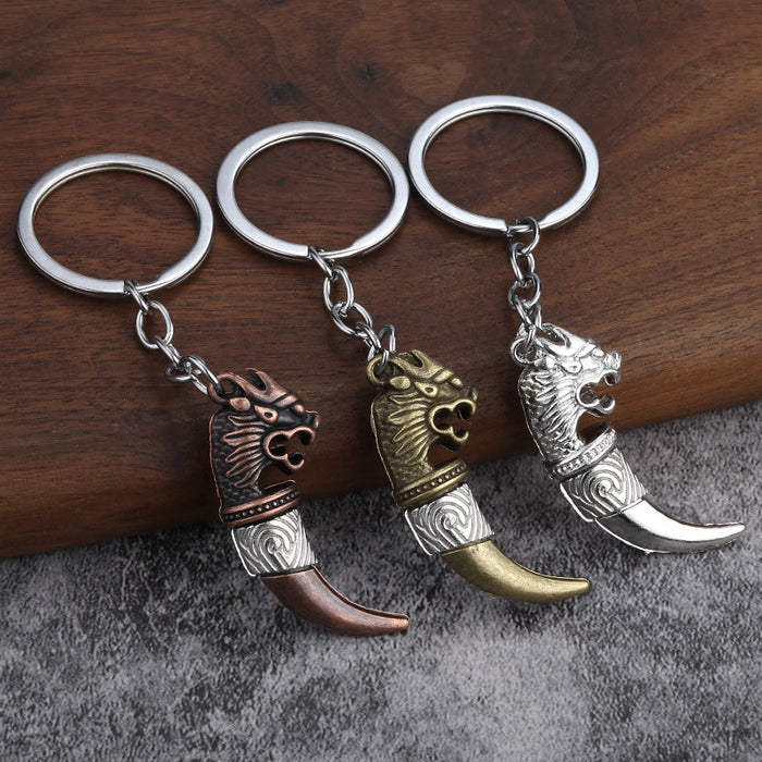 Vintage Wolf Tooth Zinc Alloy Car Keychain Pendant Accessory