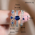 Deep Blue Oval Stone Ornate Three-Ring Set In Silver Tone view 4
