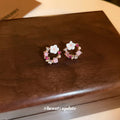 Gold Tone Pink Crystal Pearl Floral Wreath Stud Earrings view 4