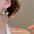 Pink Crystal Butterfly Long Tassel Stud Earrings Jewelry Pair view 4
