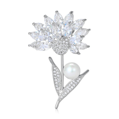 crystal flower with pearl brooch group view