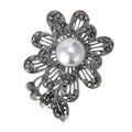 Gunmetal Filigree Flower and Leaf Brooch with Pearl Center view 5
