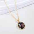 Gold Tone Oval Abstract Floral Pendant Necklaces in Five Colors view 9