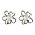 Silver Hollow Flower Stud Earrings Opalescent Oval Crystal view 5