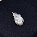 Zircon Feather Brooch Brushed Metal Gold Silver 2 Colors view 6