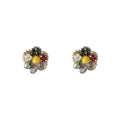 Gold Tone Multicolor Faceted Stone Flower Cluster Stud Earrings view 5