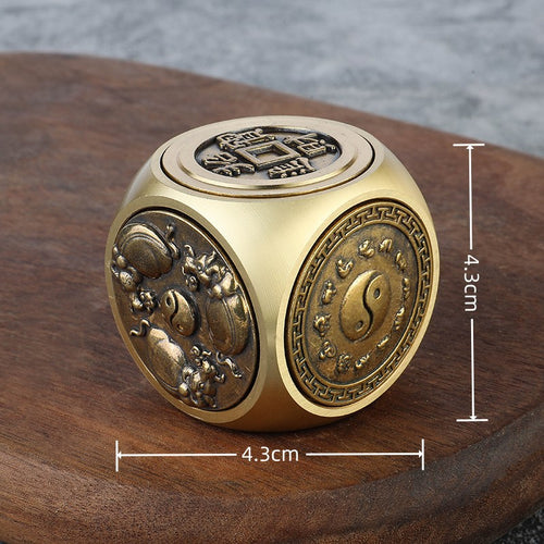 Brass Mythical Beast Rotating Cube Fidget Keychain Chinese Style Ornament