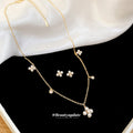 Gold Pearl Flower Station Necklace and Matching Stud Set view 2