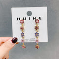 Multicolor Floral Faceted Stone Long Drop Earrings view 6