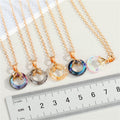 Gold Tone Open Circle Crystal Pendant Necklaces in Five Colors view 2