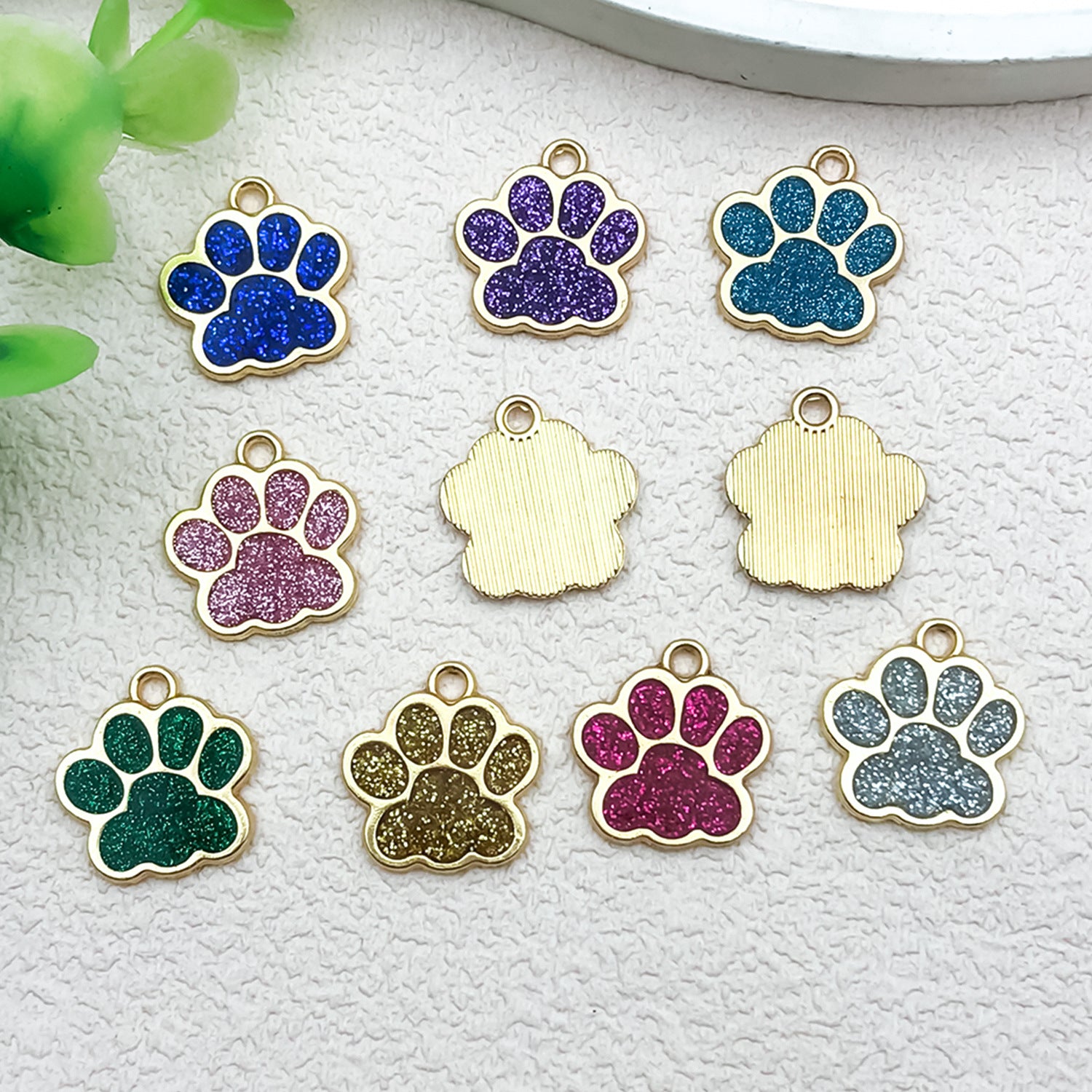 Glitter Enamel Zinc Alloy Dog Paw Print Charm Pendant for Pet Bracelet DIY