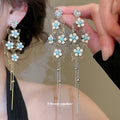 Blue Floral Butterfly Tassel Earrings in Two Tones view 2