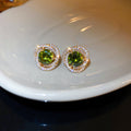 Green Crystal Halo Flower Stud Earrings Fashion Jewelry view 6