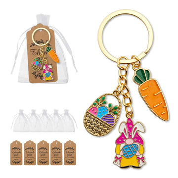 Gold Tone Easter Bunny Egg and Carrot Keychain and Attached Hardware