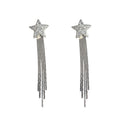 Silver Pave Star Long Snake Chain Tassel Drop Earrings view 5