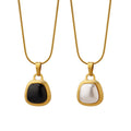 Gold Snake Chain Cushion Resin Pearl Pendant Necklace Black White view 5