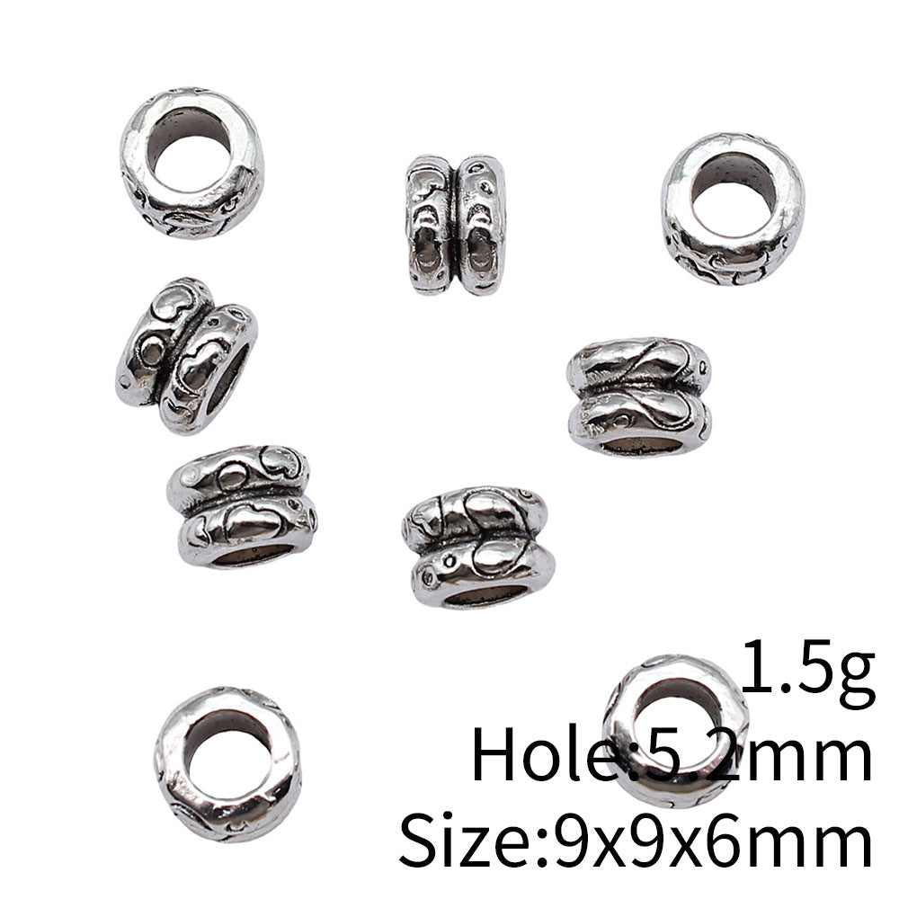 9x9x6mm 1.5g Antique Silver Zinc Alloy Double Ring Large Hole Spacer Beads for DIY Bracelet Making