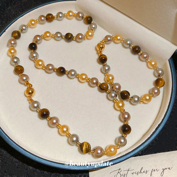 Brown Beaded Bracelet and Necklace with Round Clasp