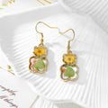 Gold Tone Pressed Flower Teddy Bear Drop Earrings in Six Colors view 5