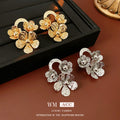 Textured Five Petal Flower Stud Earrings in Two Metal Tones view 4