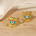 Evil Eye Spiral Open Ring Gold Steel Blue Enamel Zircon Tips view 2