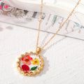 Gold Tone Scalloped Resin Pressed Flower Pendant Necklaces in Seven Designs view 9